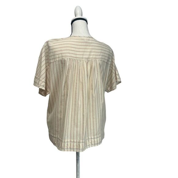 Melrose and Market Women’s Pintuck Trim Striped Peasant Blouse, Cream/Red, Sz. M - Picture 2 of 11